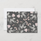 エレガント赤面ピンク&ダークグレーフローラ結婚ズ サンキューカード (裏面)