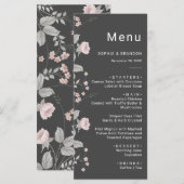 エレガント赤面ピンク&ダークグレーフローラ結婚ズ メニュー (正面/裏面)