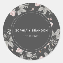 エレガント赤面ピンク&ダークグレーフローラ結婚ズ