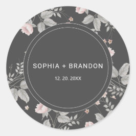 エレガント赤面ピンク&ダークグレーフローラ結婚ズ ラウンドシール