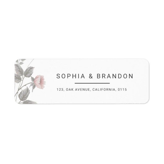 エレガント赤面ピンク&ダークグレーフローラ結婚ズ ラベル (正面)