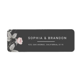 エレガント赤面ピンク&ダークグレーフローラ結婚ズ ラベル