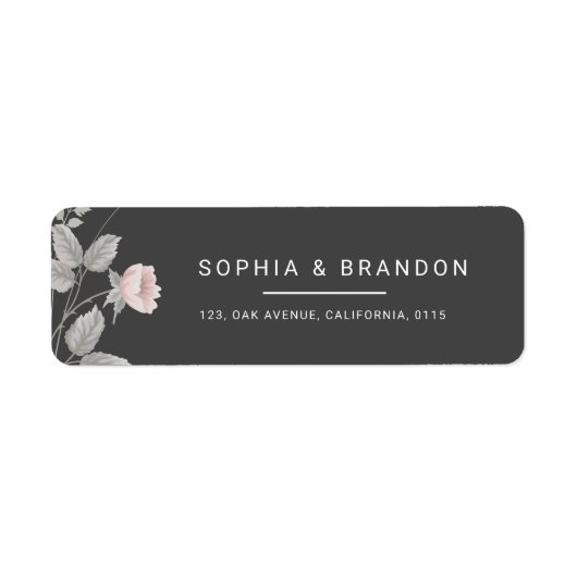 エレガント赤面ピンク&ダークグレーフローラ結婚ズ ラベル (正面)