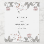 エレガント赤面ピンク&ダークグレーフローラ結婚ズ ワインラベル (シングルラベル)