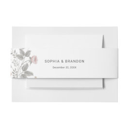 エレガント赤面ピンク&ダークグレーフローラ結婚ズ 招待状ベリーバンド