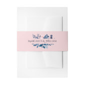 エレガント赤面ピンク&ネイビーブルーフローラ結婚ズ 招待状ベリーバンド (正面例)