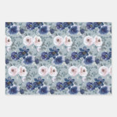 エレガント赤面ピンク&ネイビー水色バラ ラッピングペーパーシート (正面)