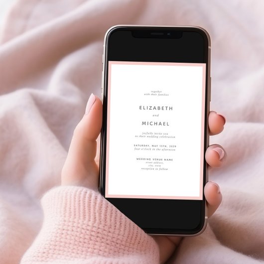 エレガント赤面ピンク&ホワイトタイポグラフィ結婚ズ 招待状