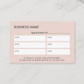 エレガント赤面ピンク&マーブルサロンスパアポイントメント 予約カード (正面)