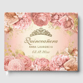 エレガント赤面ピンク&金ゴールドキンセアニェラカスタム ゲストブック (正面)