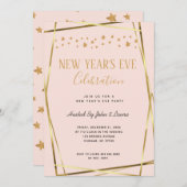 エレガント赤面ピンク&金ゴールド新年 案内状 (正面/裏面)