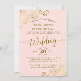 エレガント赤面ピンク&金ゴールド結婚ズライブストリーム 招待状