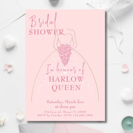 エレガント赤面ピンクQRコードブライダルシャワー 招待状