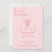 エレガント赤面ピンクQRコードブライダルシャワー 招待状 (正面)