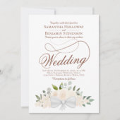 エレガント赤面ピーチフローラブーケQRコード結婚ズ 招待状 (正面)