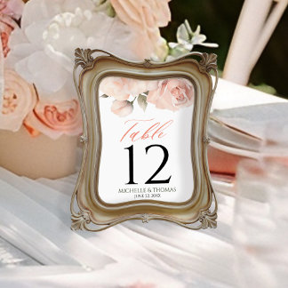エレガント赤面ピーチ水カラーフローラ結婚ズ テーブルナンバー
