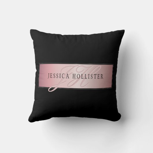 エレガント赤面フェイクバラ金ゴールド |名前とイニシャル クッション (裏面)