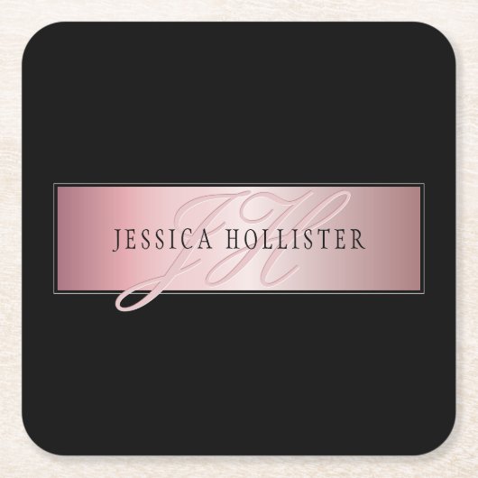 エレガント赤面フェイクバラ金ゴールド |名前とイニシャル スクエアペーパーコースター (正面)