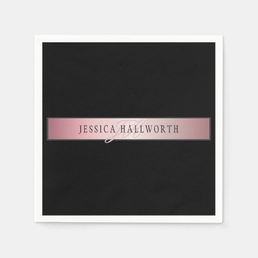エレガント赤面フェイクバラ金ゴールド |名前とイニシャル スタンダードカクテルナプキン (正面)