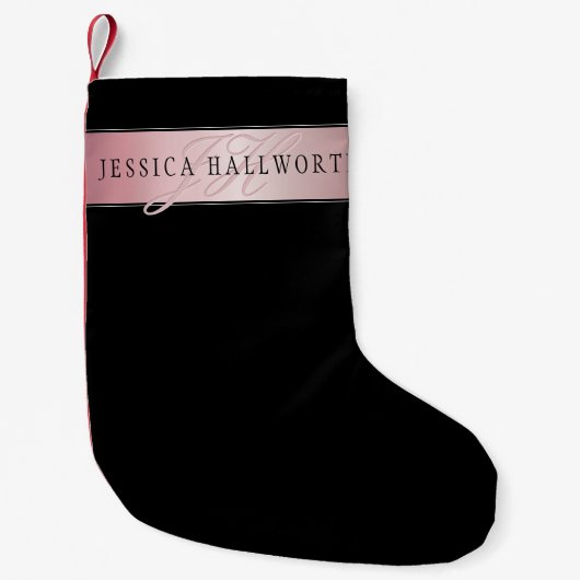 エレガント赤面フェイクバラ金ゴールド |名前とイニシャル スモールクリスマスストッキング (正面)