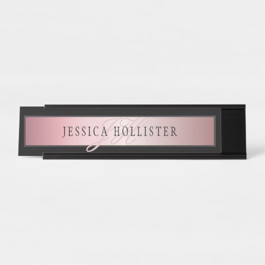 エレガント赤面フェイクバラ金ゴールド |名前とイニシャル デスクネームプレート (正面)