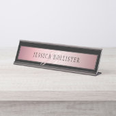 エレガント赤面フェイクバラ金ゴールド |名前とイニシャル デスクネームプレート (正面)