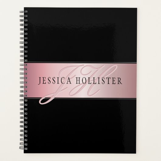 エレガント赤面フェイクバラ金ゴールド |名前とイニシャル プランナー手帳 (正面)