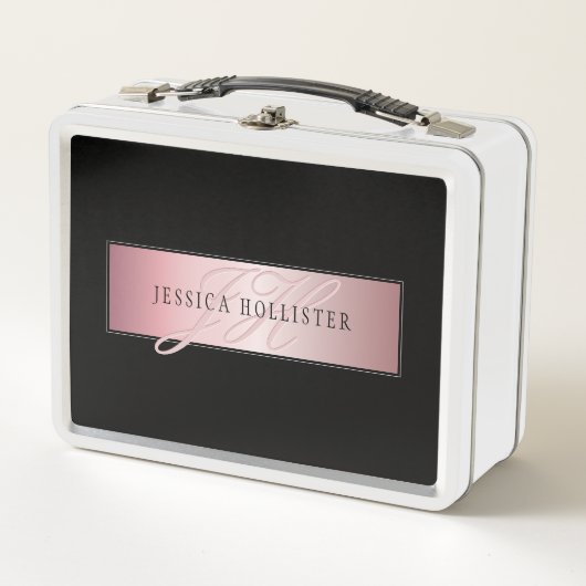 エレガント赤面フェイクバラ金ゴールド |名前とイニシャル メタルランチボックス (正面)