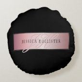 エレガント赤面フェイクバラ金ゴールド |名前とイニシャル ラウンドクッション (裏面)