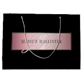 エレガント赤面フェイクバラ金ゴールド |名前とイニシャル ラージペーパーバッグ (裏面)