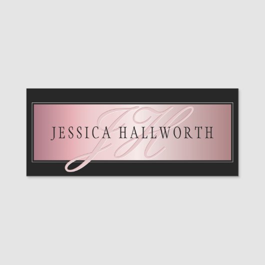 エレガント赤面フェイクバラ金ゴールド |名前とイニシャル 名札 (正面)