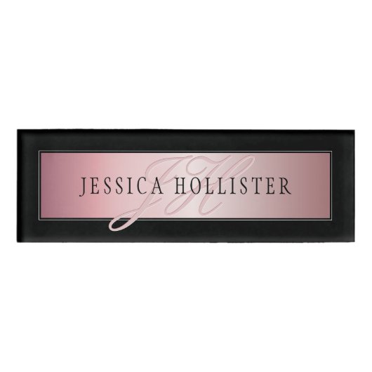 エレガント赤面フェイクバラ金ゴールド |名前とイニシャル 名札 (正面)