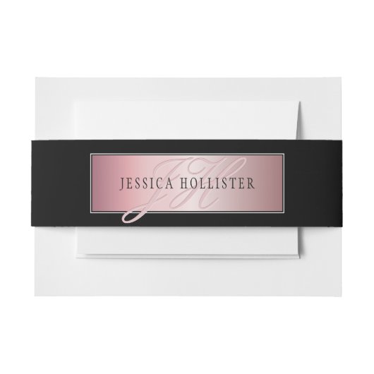 エレガント赤面フェイクバラ金ゴールド |名前とイニシャル 招待状ベリーバンド (正面例)