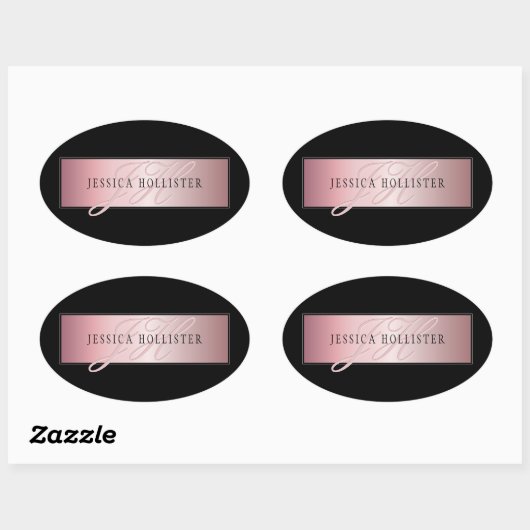 エレガント赤面フェイクバラ金ゴールド |名前とイニシャル 楕円形シール (シート)