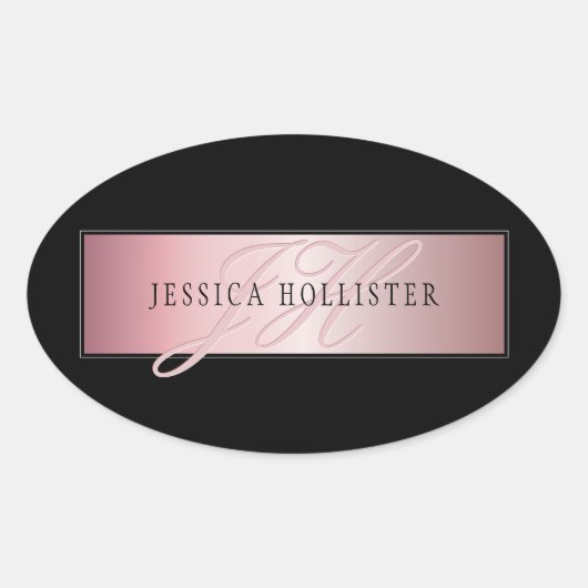 エレガント赤面フェイクバラ金ゴールド |名前とイニシャル 楕円形シール (正面)