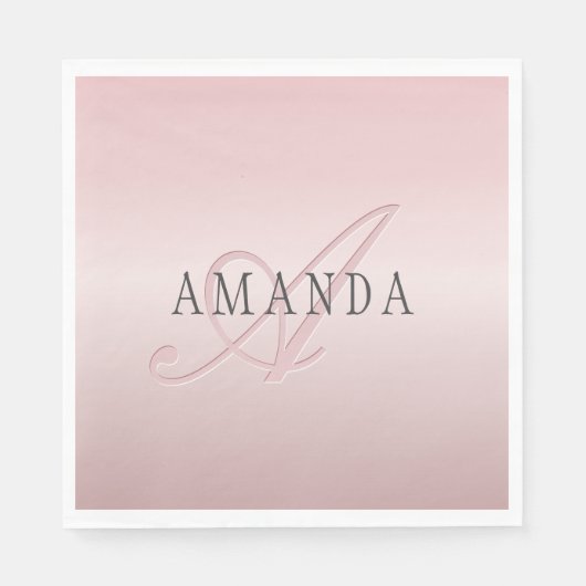 エレガント赤面フェイクバラ金ゴールド |名前とモノグラム スタンダードランチョンナプキン (正面)