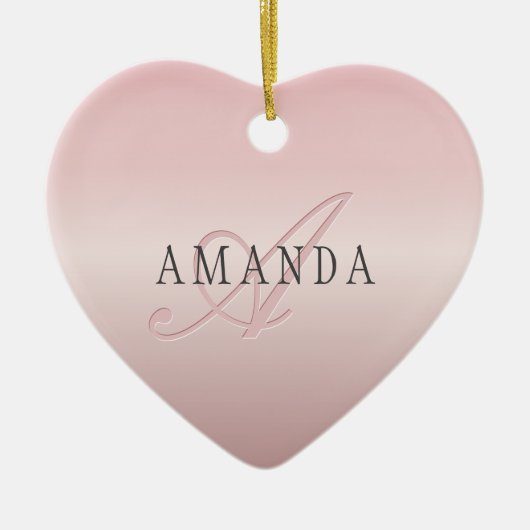 エレガント赤面フェイクバラ金ゴールド |名前とモノグラム セラミックオーナメント (正面)