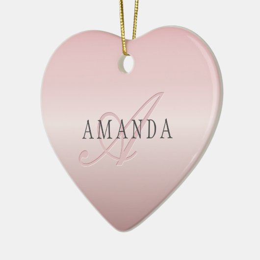 エレガント赤面フェイクバラ金ゴールド |名前とモノグラム セラミックオーナメント (左)