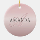 エレガント赤面フェイクバラ金ゴールド |名前とモノグラム セラミックオーナメント (裏面)
