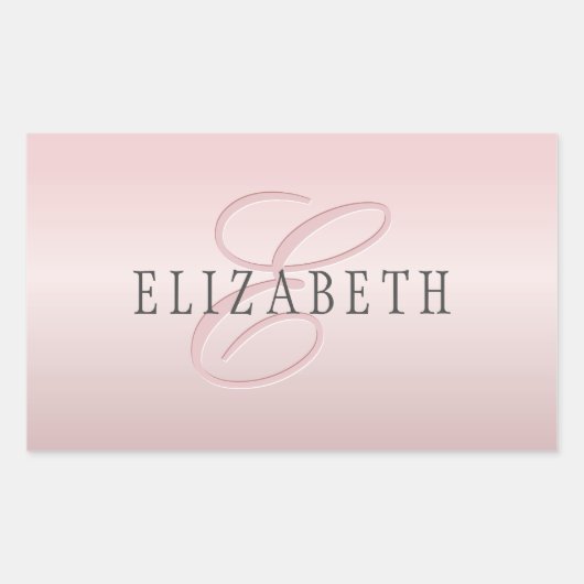 エレガント赤面フェイクバラ金ゴールド |名前とモノグラム 長方形シール (正面)