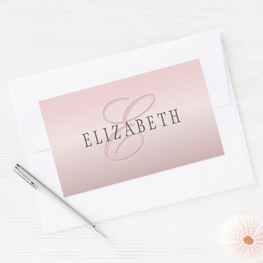 エレガント赤面フェイクバラ金ゴールド |名前とモノグラム 長方形シール (封筒)