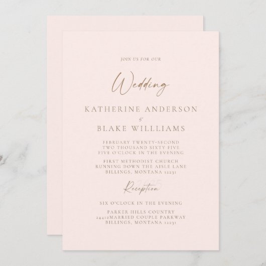 エレガント赤面フォーマル教会結婚式招待状 招待状 (正面/裏面)