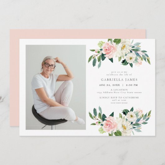 エレガント赤面フローラお祝い 招待状 (正面/裏面)