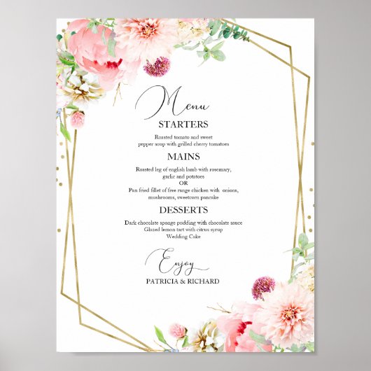 エレガント赤面フローラジオメト結婚リのメニュー ポスター (正面)