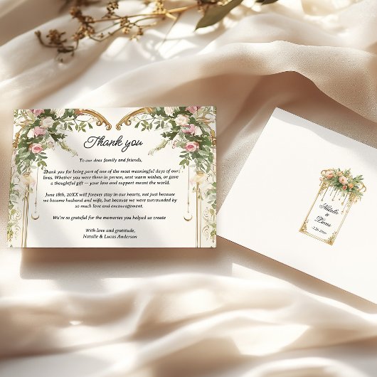 エレガント赤面フローラハートアー結婚チ サンキューカード