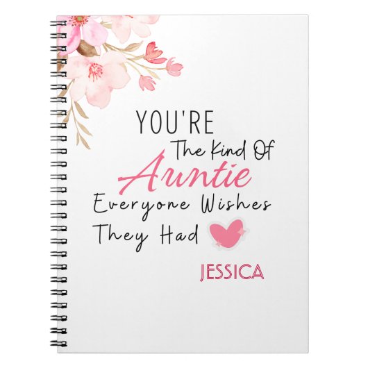エレガント赤面フローラパーソナライズされたアウンティギフト ノートブック (正面)
