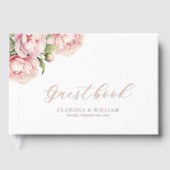 エレガント赤面フローラフォイルモダンホワ結婚イト ゲストブック (正面)