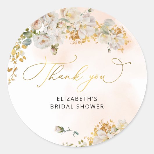 エレガント赤面フローラブライダルシャワーありがとう ラウンドシール (正面)