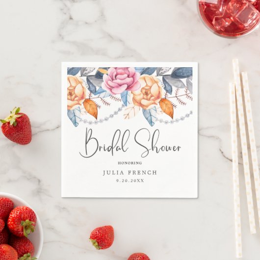 エレガント赤面フローラブライダルシャワーパーティー スタンダードカクテルナプキン (インサイチュ)