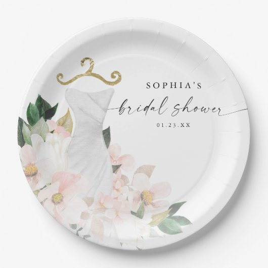エレガント赤面フローラブライダルシャワー紙プレート ペーパープレート (正面)
